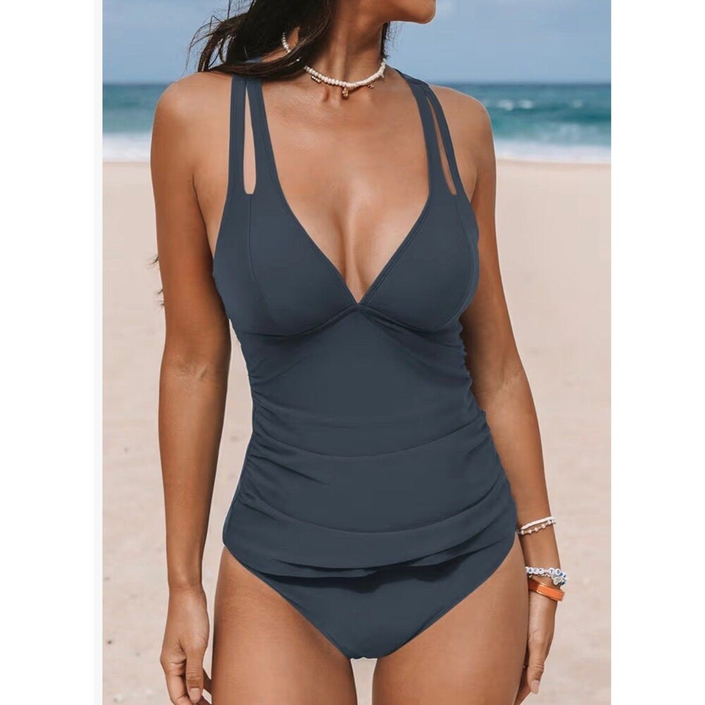 CUPSHE Tankini Set V Neck Crisscross Adjustable Straps Cutout Two Pcs MWT